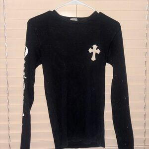Chrome hearts Black Long Sleeve Shirt with White Cross